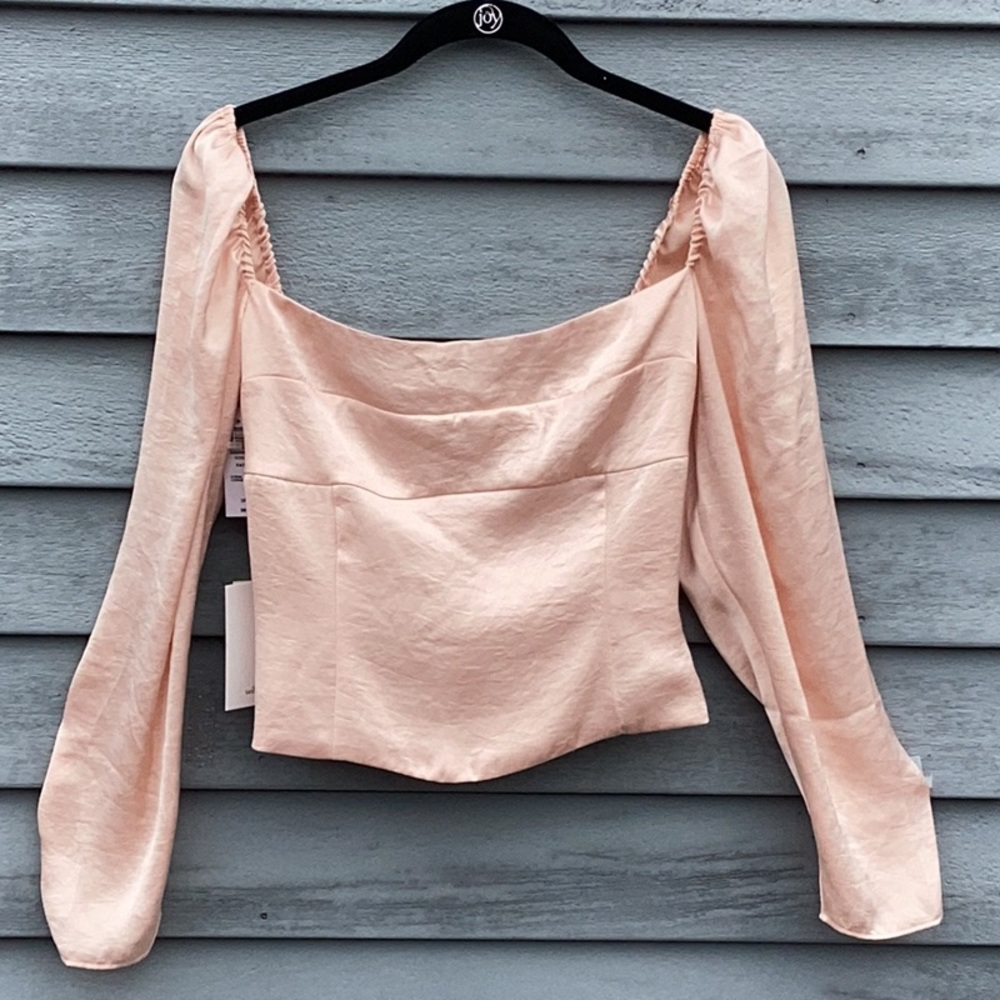 NWT Wilfred Coral Blush Cropped Long Sleeve Bustier Blouse Size Small